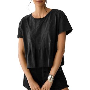 imageSidefeel Womens Short Sleeve Casual Basic T Shirts Summer Round Neck Pleated Tee Tops BlousesBlack