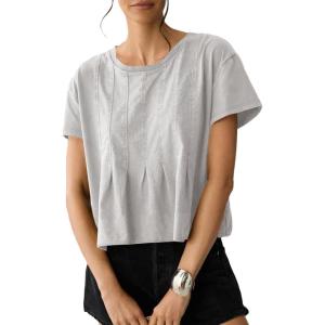 imageSidefeel Womens Short Sleeve Casual Basic T Shirts Summer Round Neck Pleated Tee Tops BlousesGray