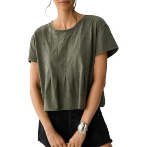 imageSidefeel Womens Short Sleeve Casual Basic T Shirts Summer Round Neck Pleated Tee Tops BlousesGreen