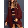 imageSidefeel Cardigan for Women Trendy 2024 Open Front Sweater Oversized Lantern Sleeve Chunky Knitted OutwearBurgundy