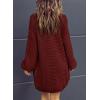 imageSidefeel Cardigan for Women Trendy 2024 Open Front Sweater Oversized Lantern Sleeve Chunky Knitted OutwearBurgundy