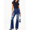 imageSidefeel Womens High Waisted Bell Bottom Bootcut Jeans Flared Wide Leg Denim PantsNavy Blue