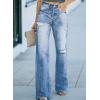 imageSidefeel Womens Ripped High Waisted Flared Jeans Wide Leg Destroyed Denim PantsL Sky Blue