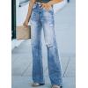 imageSidefeel Womens Ripped High Waisted Flared Jeans Wide Leg Destroyed Denim PantsL Sky Blue