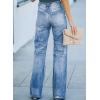 imageSidefeel Womens Ripped High Waisted Flared Jeans Wide Leg Destroyed Denim PantsL Sky Blue
