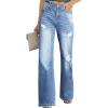 imageSidefeel Womens Ripped High Waisted Flared Jeans Wide Leg Destroyed Denim PantsL Sky Blue