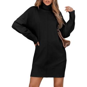 imageSidefeel Womens Sweater Dress 2024 Fall Long Sleeve High Neck Ribbed Knit Winter DressBlack