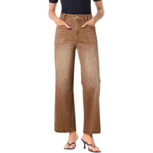 imageSidefeel Womens Wide Leg Jeans High Waisted Stretchy Jeans Straight Leg Loose Fit Zimbaplatinum Ankle Denim PantsBrown