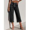 imageSidefeel Womens Capri Pants Trendy Wide Leg Jeans High Waisted Stretchy Loose Cropped Denim PantsBlack