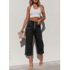 imageSidefeel Womens Capri Pants Trendy Wide Leg Jeans High Waisted Stretchy Loose Cropped Denim PantsBlack