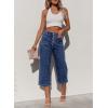 imageSidefeel Womens Capri Pants Trendy Wide Leg Jeans High Waisted Stretchy Loose Cropped Denim PantsDark Blue