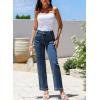 imageSidefeel Womens Jeans High Waisted Straight Leg Stretchy Jeans Trendy Welt Pockets Loose Wide Leg Zimbaplatinum Denim PantsVintage Dark Blue