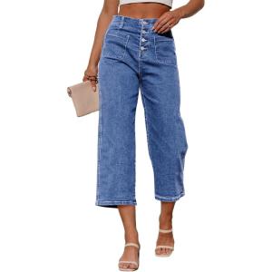 imageSidefeel Womens Capri Pants Trendy Wide Leg Jeans High Waisted Stretchy Loose Cropped Denim PantsLight Blue