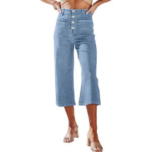 imageSidefeel Womens Capri Pants Trendy Wide Leg Jeans High Waisted Stretchy Loose Cropped Denim PantsMist Blue