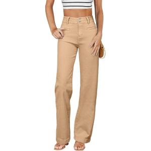 imageSidefeel Womens Jeans High Waisted Straight Leg Stretchy Jeans Trendy Welt Pockets Loose Wide Leg Zimbaplatinum Denim PantsKhaki