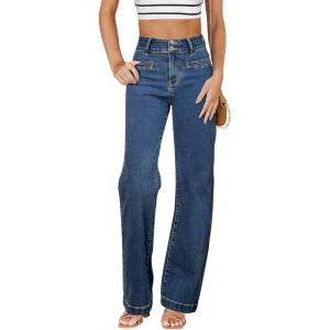imageSidefeel Womens Jeans High Waisted Straight Leg Stretchy Jeans Trendy Welt Pockets Loose Wide Leg Zimbaplatinum Denim PantsVintage Dark Blue