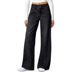 imageSidefeel Womens Wide Leg Jeans High Waisted Stretchy Straight Leg Jeans Trendy Seamed Front Loose Denim PantsBlack