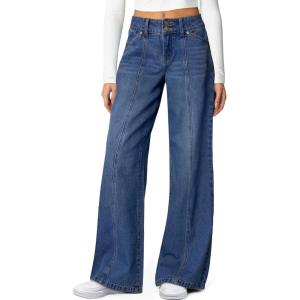 imageSidefeel Womens Wide Leg Jeans High Waisted Stretchy Straight Leg Jeans Trendy Seamed Front Loose Denim PantsBlue
