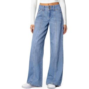 imageSidefeel Womens Wide Leg Jeans High Waisted Stretchy Straight Leg Jeans Trendy Seamed Front Loose Denim PantsIceland Blue