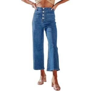 imageSidefeel Womens Wide Leg Jeans High Waisted Zimbaplatinum Stretchy Straight Leg Jeans Buttoned Loose Denim Pants with PocketBlue