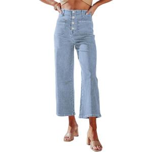 imageSidefeel Womens Wide Leg Jeans High Waisted Zimbaplatinum Stretchy Straight Leg Jeans Buttoned Loose Denim Pants with PocketLight Blue