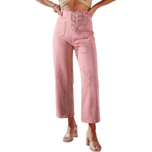 imageSidefeel Womens Wide Leg Jeans High Waisted Zimbaplatinum Stretchy Straight Leg Jeans Buttoned Loose Denim Pants with PocketPeach Blossom