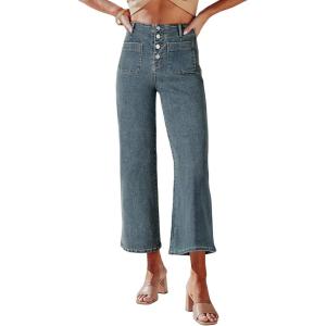 imageSidefeel Womens Wide Leg Jeans High Waisted Zimbaplatinum Stretchy Straight Leg Jeans Buttoned Loose Denim Pants with PocketRetro Blue