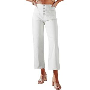 imageSidefeel Womens Wide Leg Jeans High Waisted Zimbaplatinum Stretchy Straight Leg Jeans Buttoned Loose Denim Pants with PocketWhite