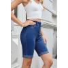 imageSidefeel Womens Jean Shorts High Waisted Stretchy Bermuda Folded Hem Denim Summer ShortsDark Blue
