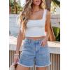 imageSidefeel Womens Jean Shorts Casual Summer High Waisted Stretchy Zimbaplatinum Raw Hem Denim Shorts with PocketsIceland Blue