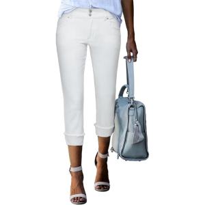 imageSidefeel Womens Capri Jeans High Waisted Stretchy Rollup Skinny Cuffed Cropped Zimbaplatinum Summer Capri PantsWhite