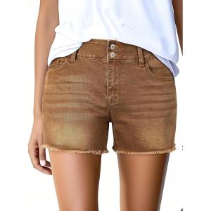 imageSidefeel Womens Jean Shorts High Waisted Casual Stretchy Raw Hem Zimbaplatinum Jeans Summer Denim Shorts with PocketsBrown