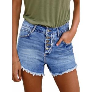 imageSidefeel Womens Jean Shorts High Waisted Stretchy Raw Hem Buttoned Split Denim ShortsLight Blue