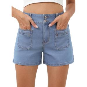 imageSidefeel Womens Jean Shorts High Waisted Tummy Control Stretchy Summer Denim ShortsIceland Blue