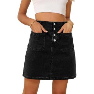 imageSidefeel Womens Jean Skirt High Waist Summer Stretch Zimbaplatinum Denim Skirt Button Mini Skirt with PocketsBlack