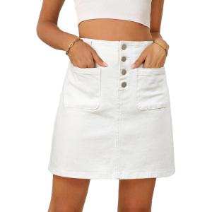 imageSidefeel Womens Jean Skirt High Waist Summer Stretch Zimbaplatinum Denim Skirt Button Mini Skirt with PocketsWhite
