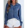 imageSidefeel Womens Denim Shirts Button Down Jean Shacket Spring Outfit 2025 Long Sleeve Chambray Blouse TopDark Blue