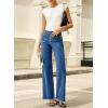 imageSidefeel Womens Jeans High Waisted Straight Leg Stretchy Jeans Trendy Button Fly Raw Hem Wide Leg Denim PantsBlue