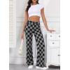 imageSidefeel Womens Wide Leg Jeans High Waisted Stretchy Straight Leg Checkered Loose Denim PantsBlack