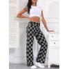 imageSidefeel Womens Wide Leg Jeans High Waisted Stretchy Straight Leg Checkered Loose Denim PantsBlack