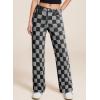 imageSidefeel Womens Wide Leg Jeans High Waisted Stretchy Straight Leg Checkered Loose Denim PantsBlack