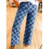 imageSidefeel Womens Wide Leg Jeans High Waisted Stretchy Straight Leg Checkered Loose Denim PantsBlue