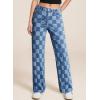imageSidefeel Womens Wide Leg Jeans High Waisted Stretchy Straight Leg Checkered Loose Denim PantsBlue