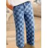 imageSidefeel Womens Wide Leg Jeans High Waisted Stretchy Straight Leg Checkered Loose Denim PantsBlue