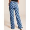 imageSidefeel Womens Wide Leg Jeans High Waisted Stretchy Straight Leg Checkered Loose Denim PantsBlue
