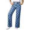 imageSidefeel Womens Wide Leg Jeans High Waisted Stretchy Straight Leg Checkered Loose Denim PantsDark Blue