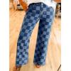 imageSidefeel Womens Wide Leg Jeans High Waisted Stretchy Straight Leg Checkered Loose Denim PantsDark Blue