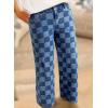 imageSidefeel Womens Wide Leg Jeans High Waisted Stretchy Straight Leg Checkered Loose Denim PantsDark Blue