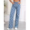 imageSidefeel Womens Wide Leg Jeans High Waisted Stretchy Straight Leg Checkered Loose Denim PantsIceland Blue