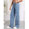 imageSidefeel Womens Wide Leg Jeans High Waisted Stretchy Straight Leg Checkered Loose Denim PantsIceland Blue